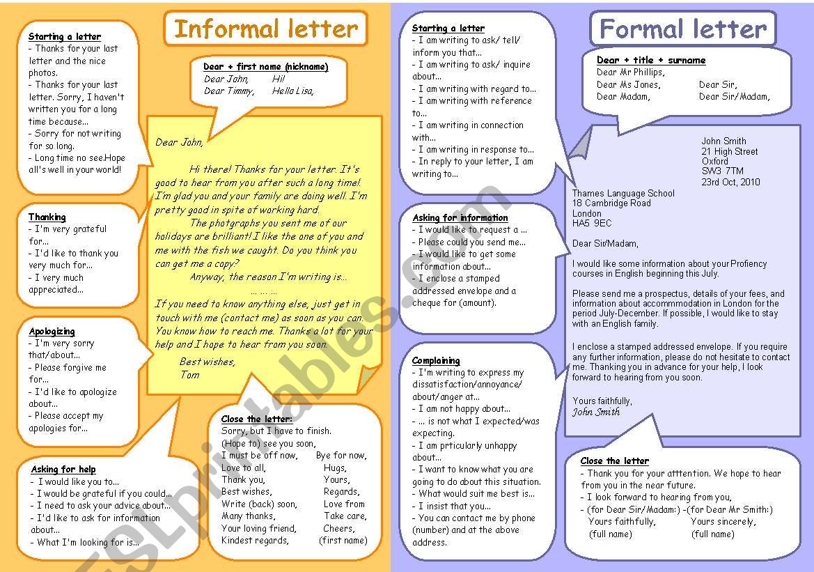 Writing tips 11: Letters - formal & informal (B&W, fully editable)