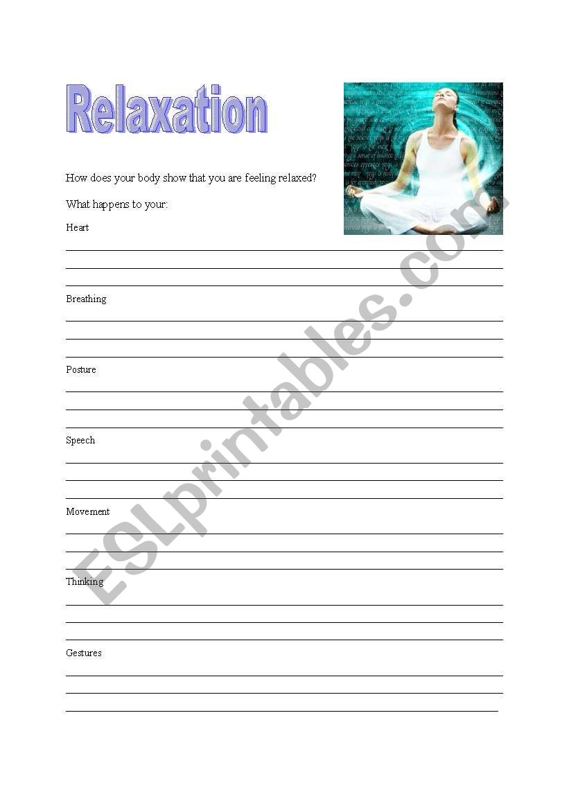 Relaxation Worksheet worksheet