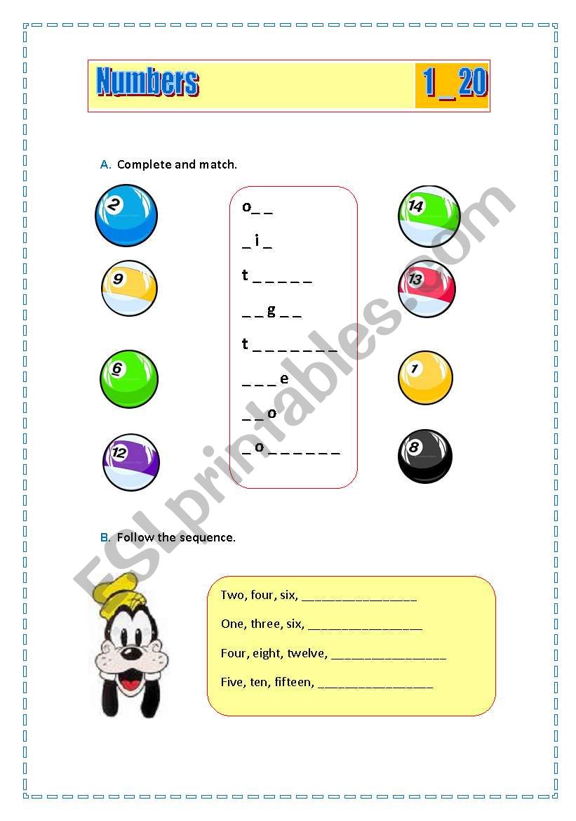 Numbers 1-20 worksheet