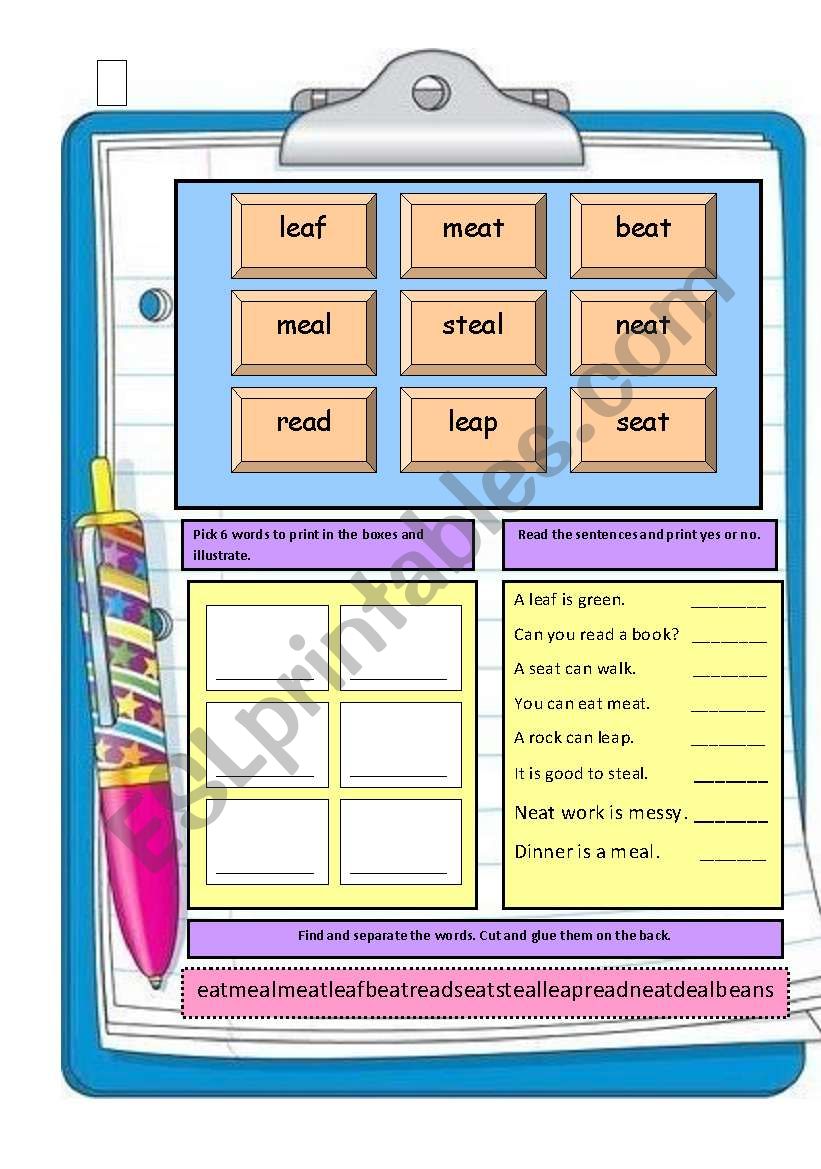 Working with words worksheet