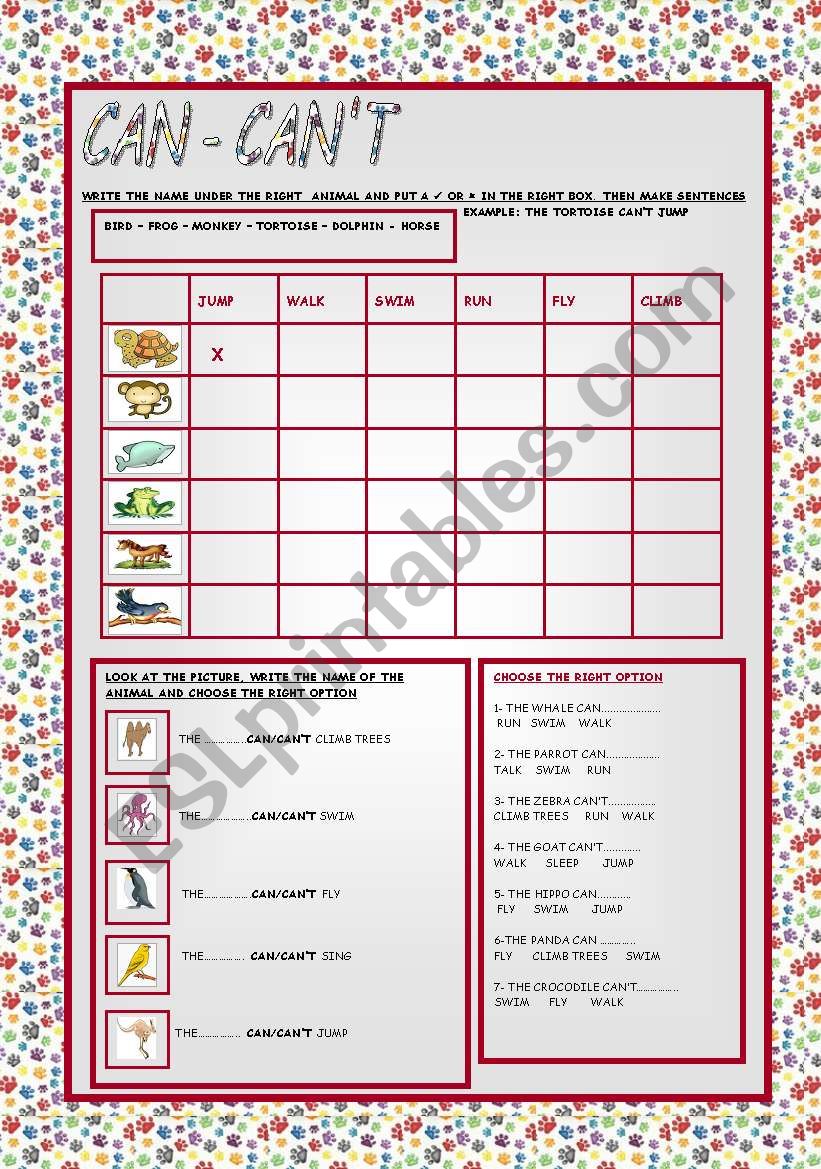 CAN - CANT worksheet