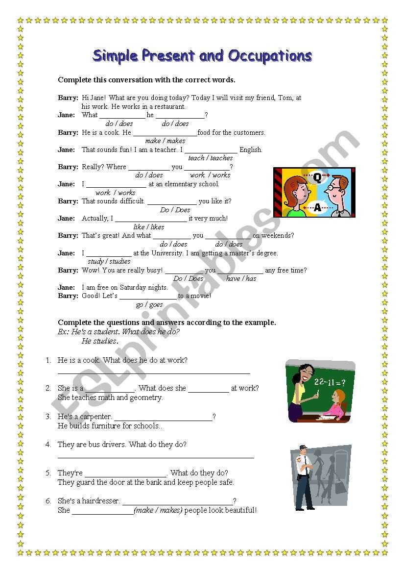 Simple Present - Occupations worksheet