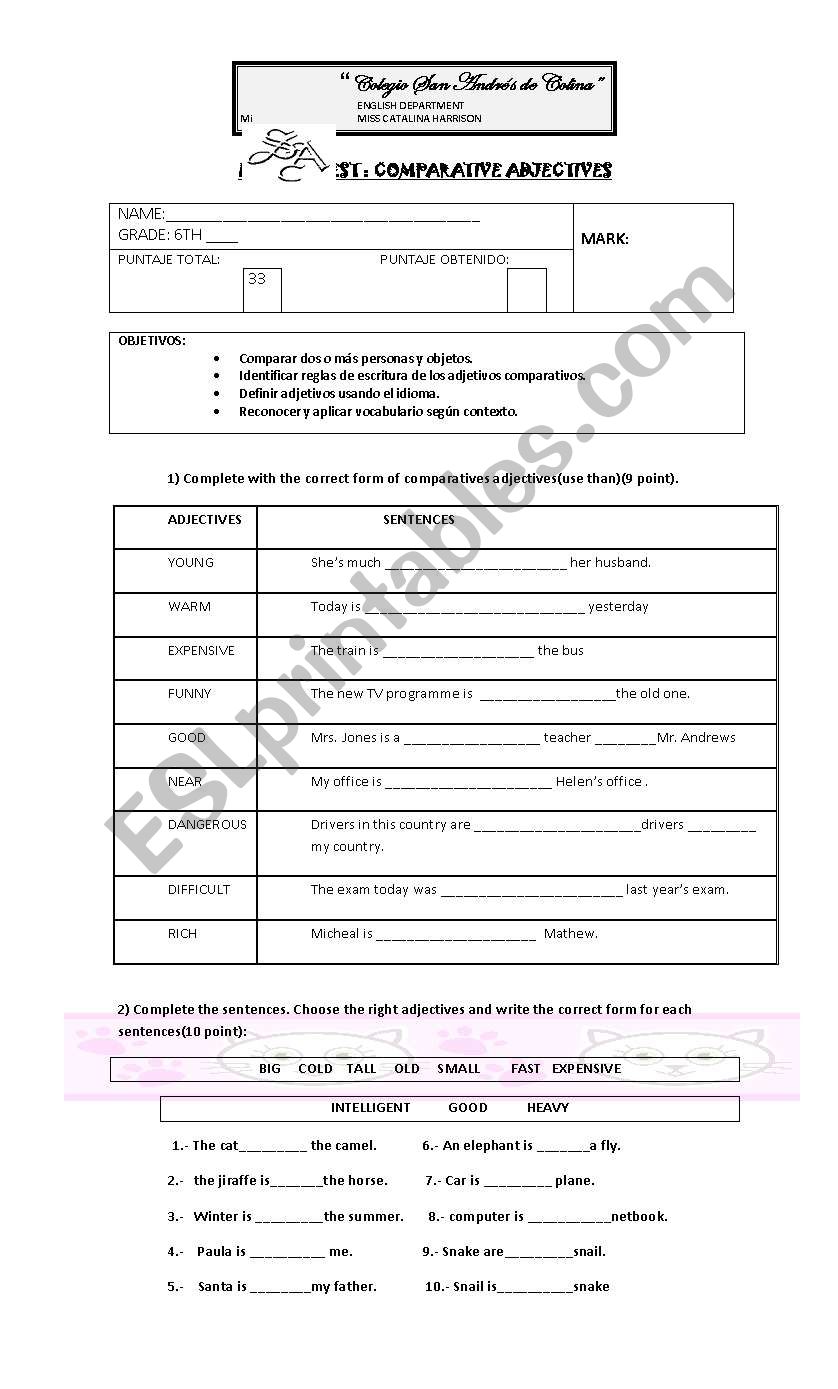 test comparatives worksheet