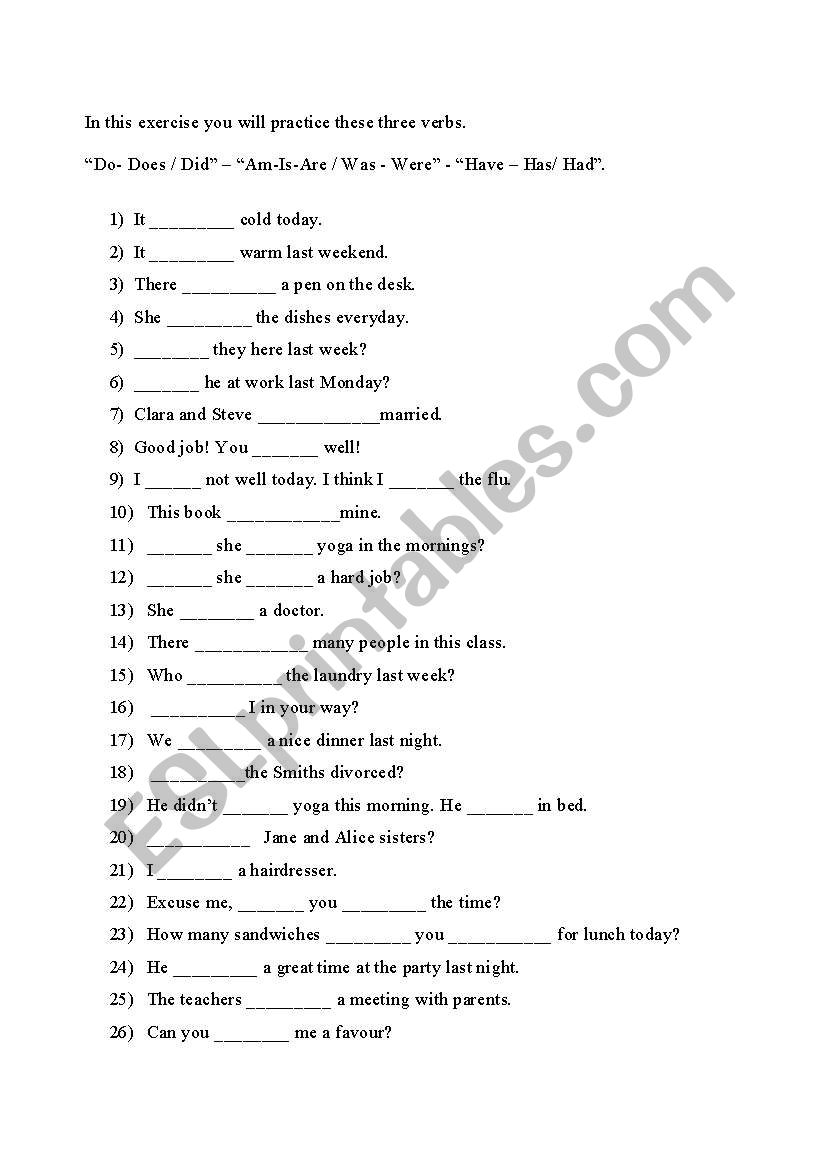 Verbs do-be-have worksheet