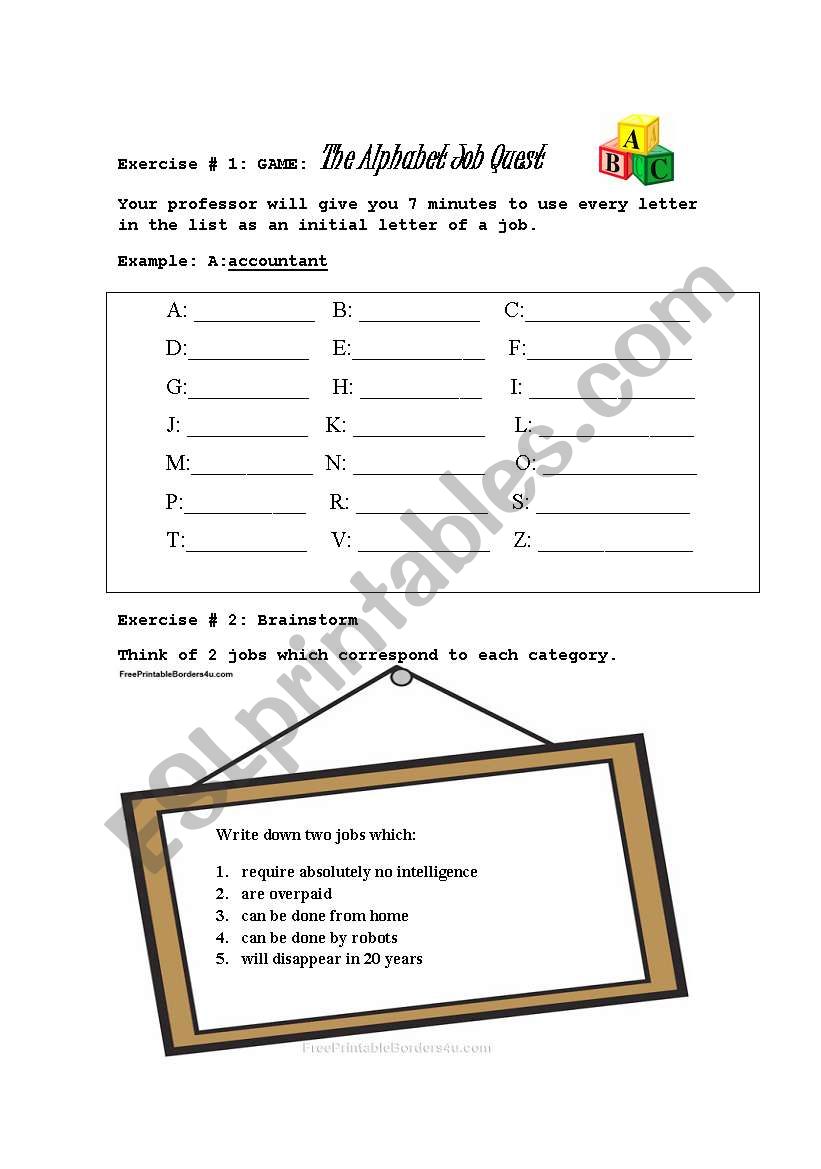 vocabulary games- JOBS! worksheet