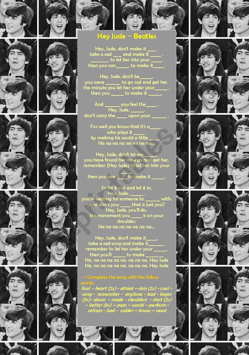 Beatles - Hey Jude worksheet