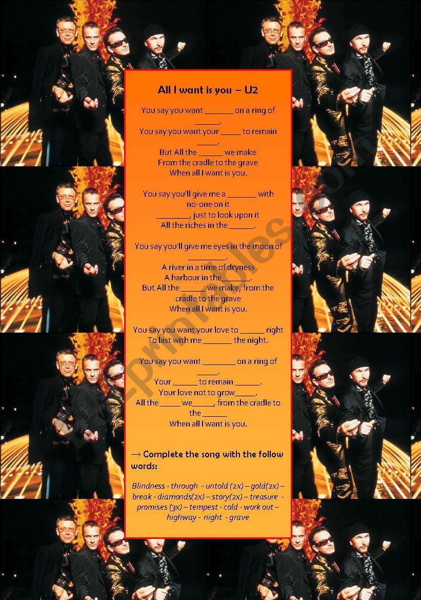 U2- All I want is you worksheet