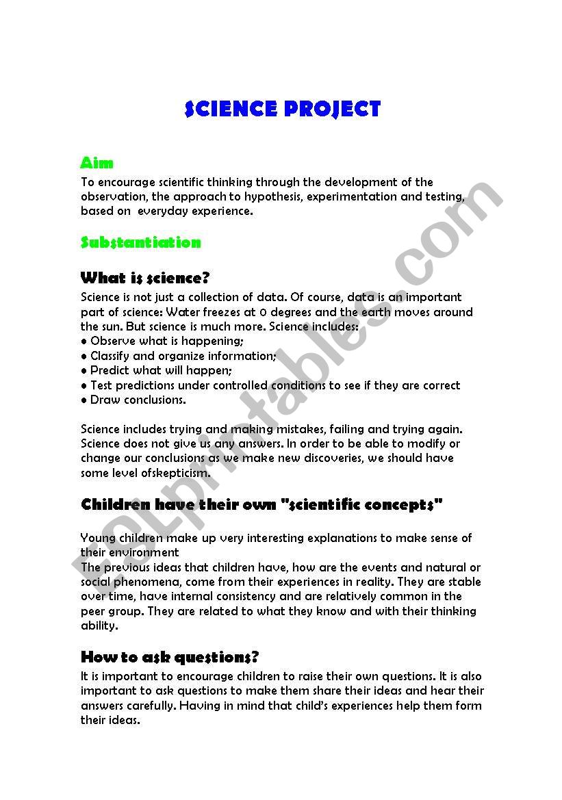 Science project worksheet