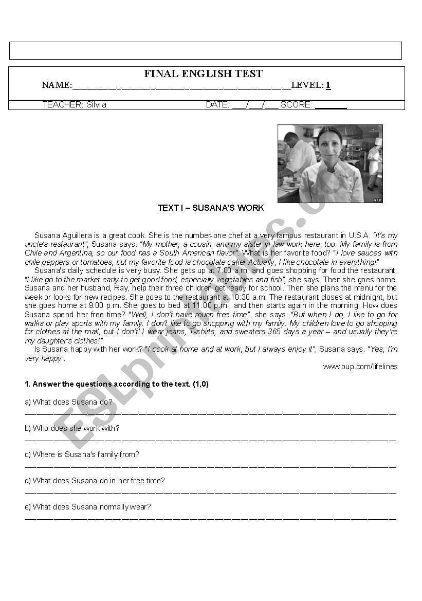 English Test worksheet