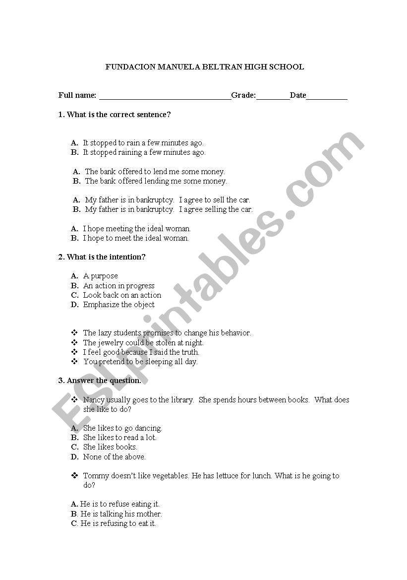 Vocabulary and comprhension worksheet