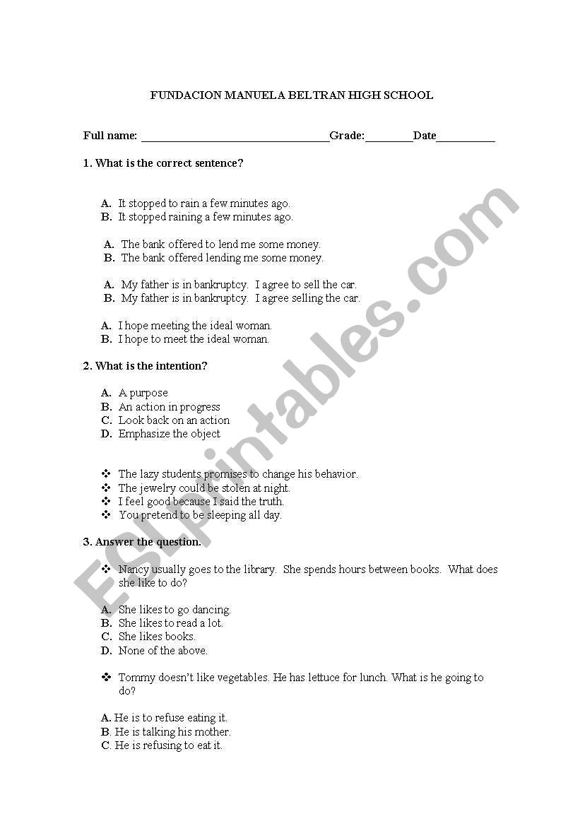 Vocabulary and comprhension worksheet