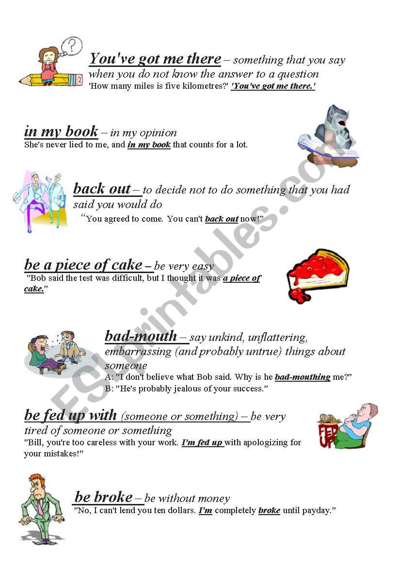 Useful idioms worksheet