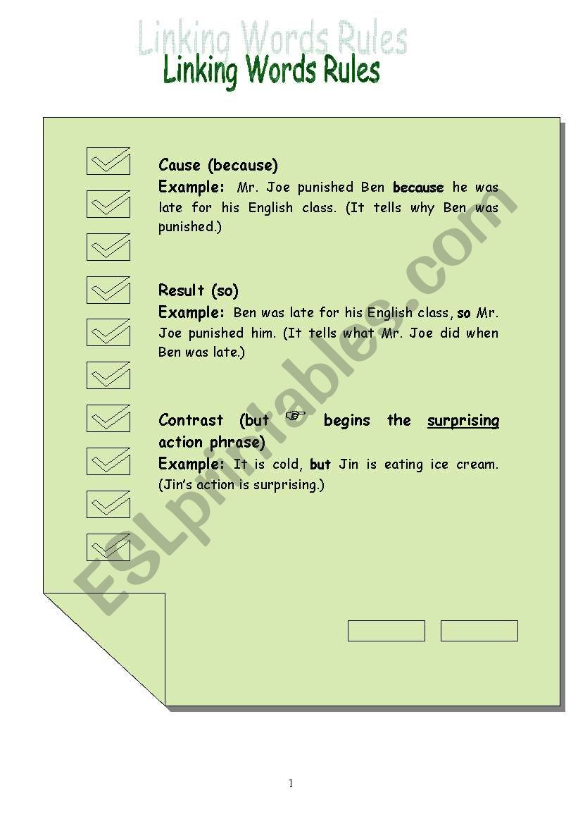 linking words rules worksheet