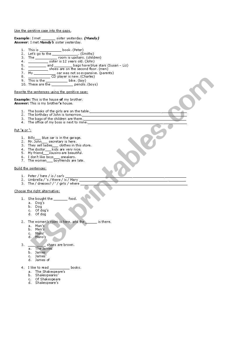 genitive case exercises worksheet