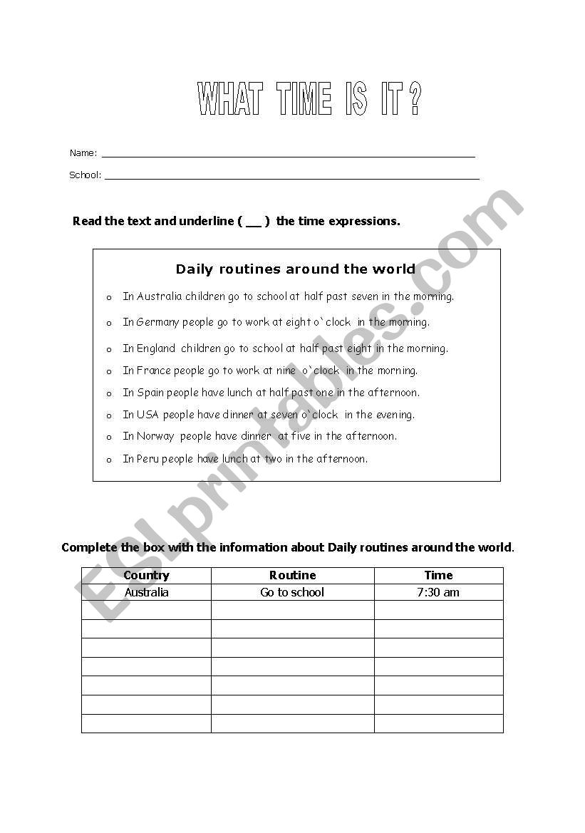 The Time worksheet