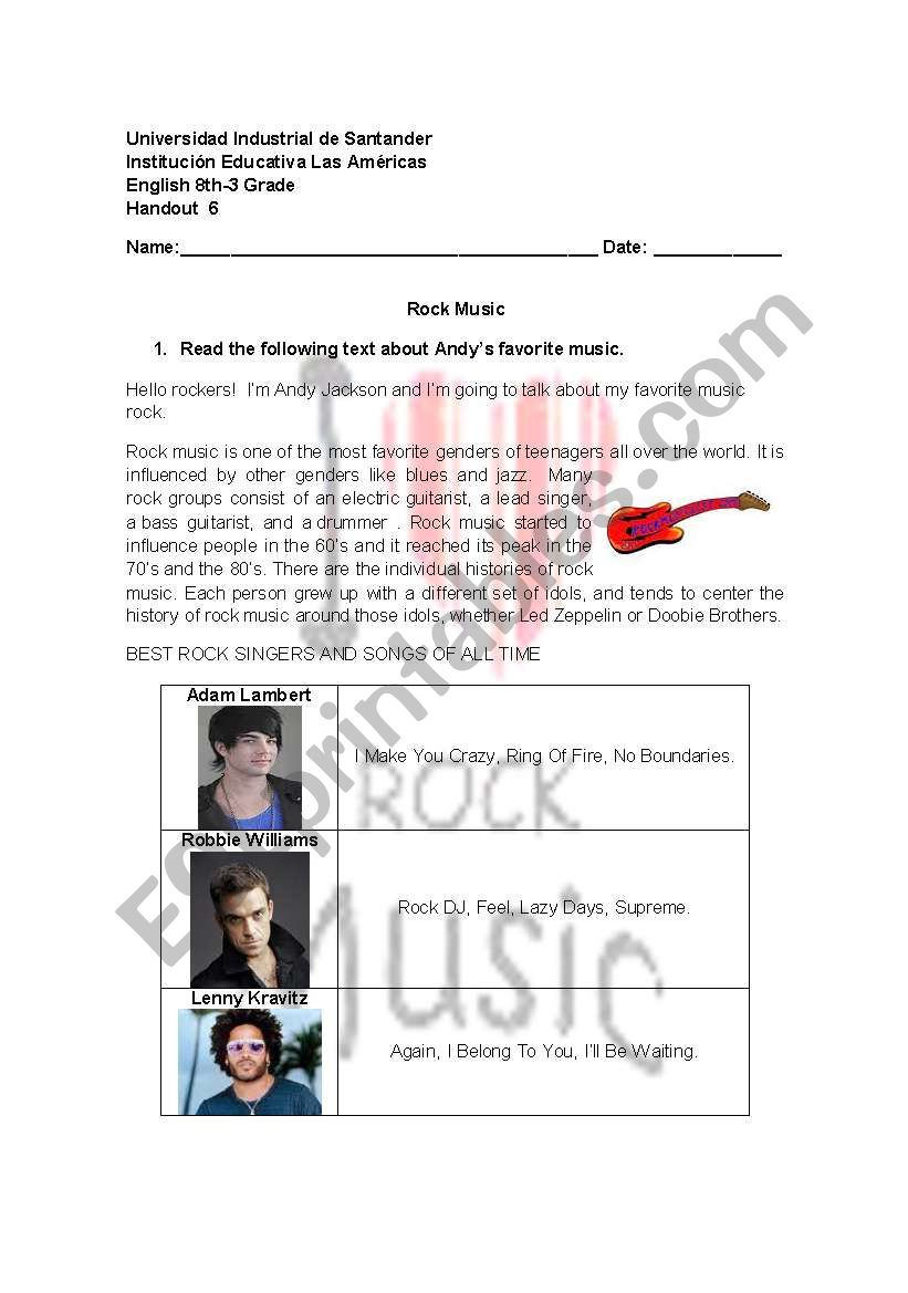 ROCK MUSIC worksheet