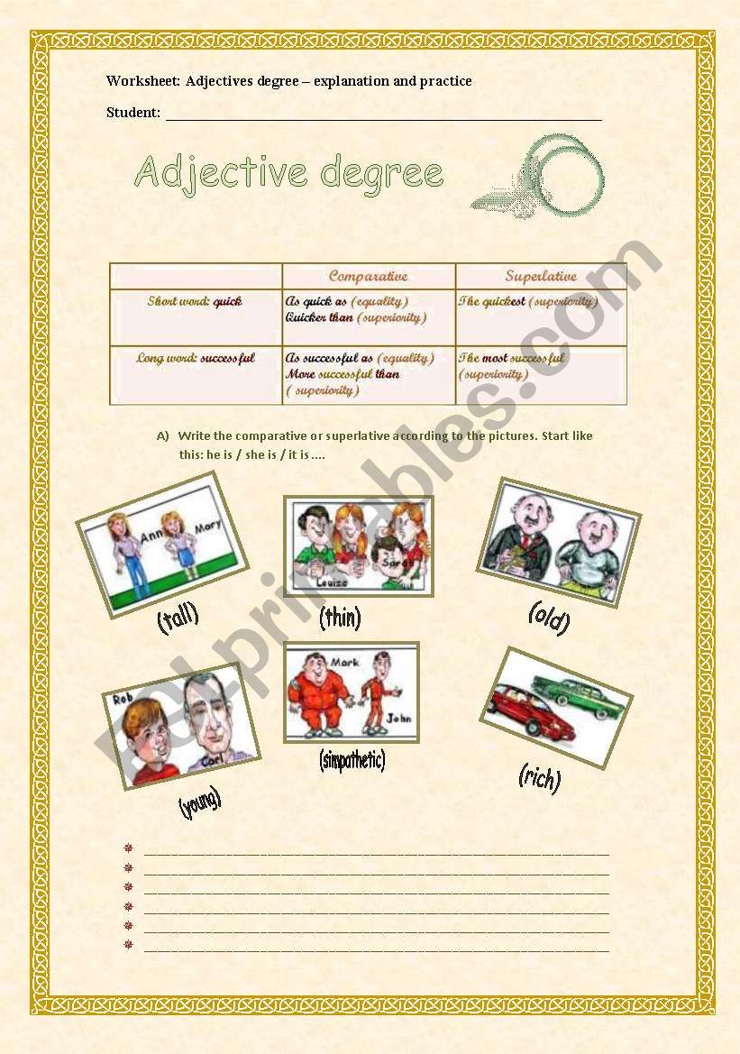 Adjective degree worksheet