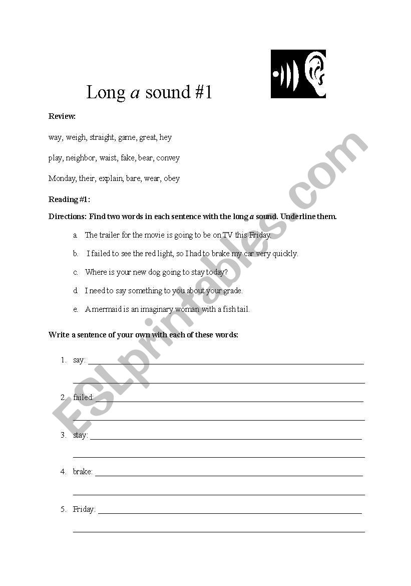 Long vowels: a worksheet