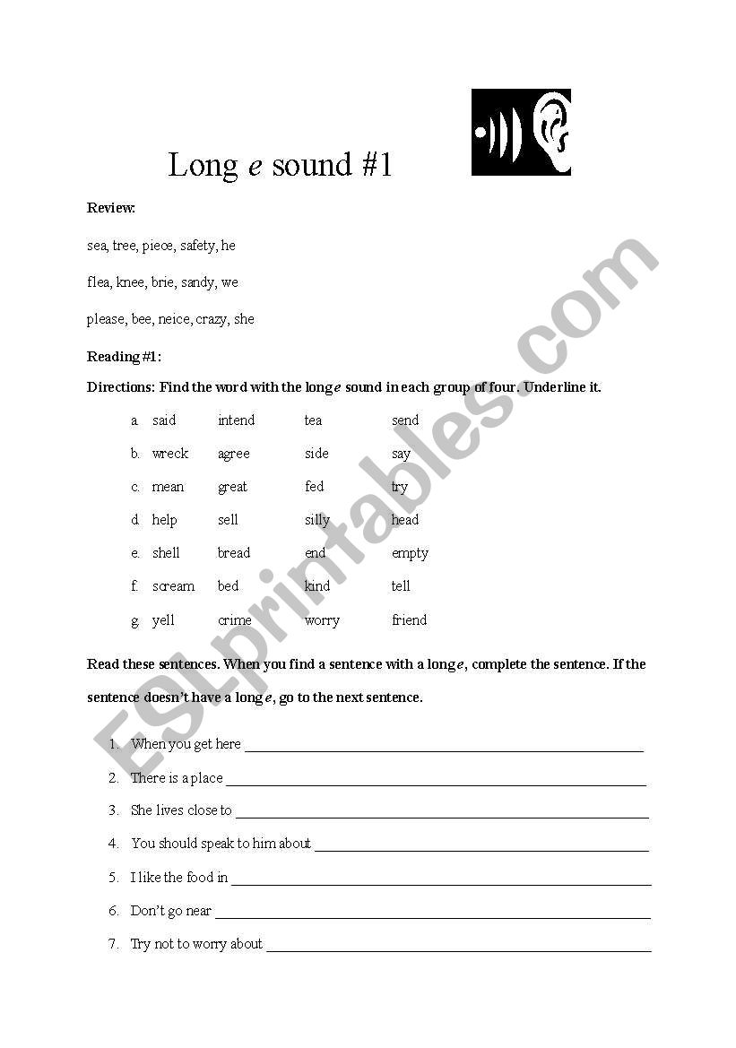 Long vowels: e worksheet