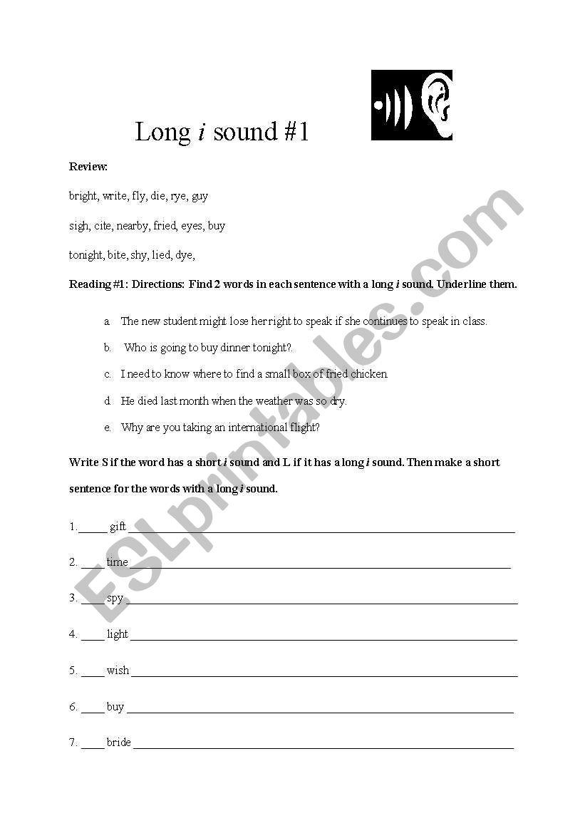 Long vowels: i worksheet