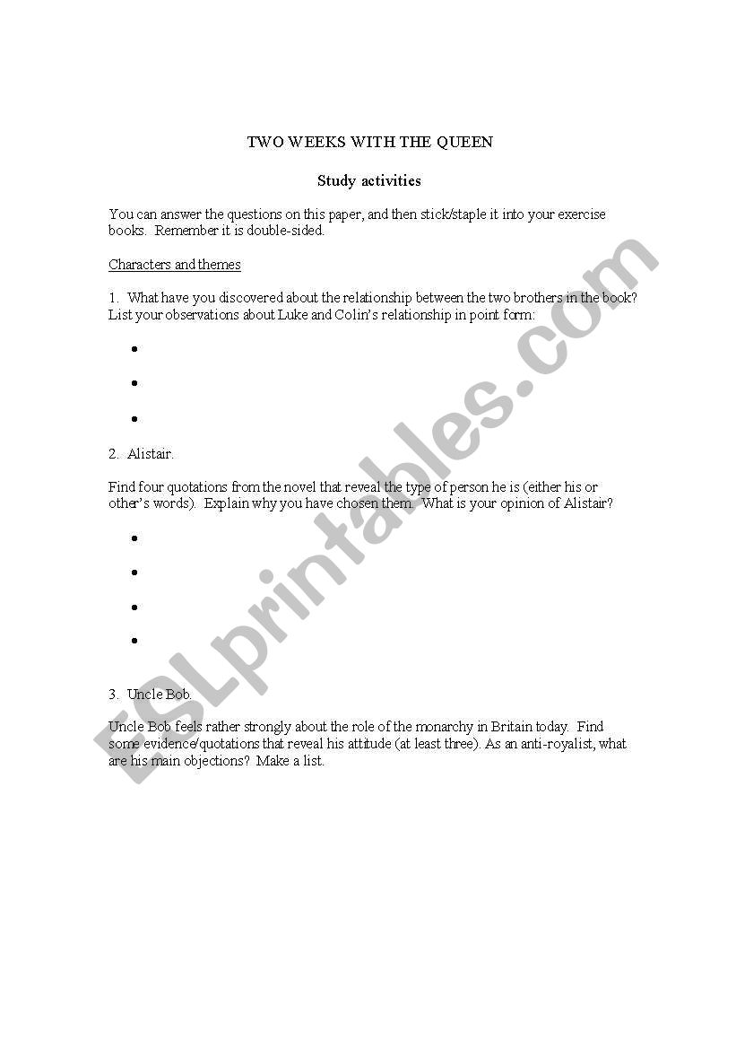 Two Weeks with the Queen study questions 1