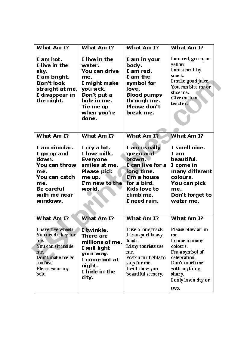 what am I ? Puzzles worksheet