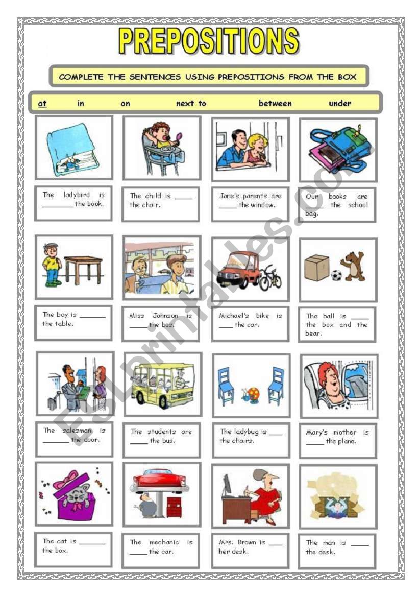 PREPOSITIONS OF PLACE worksheet