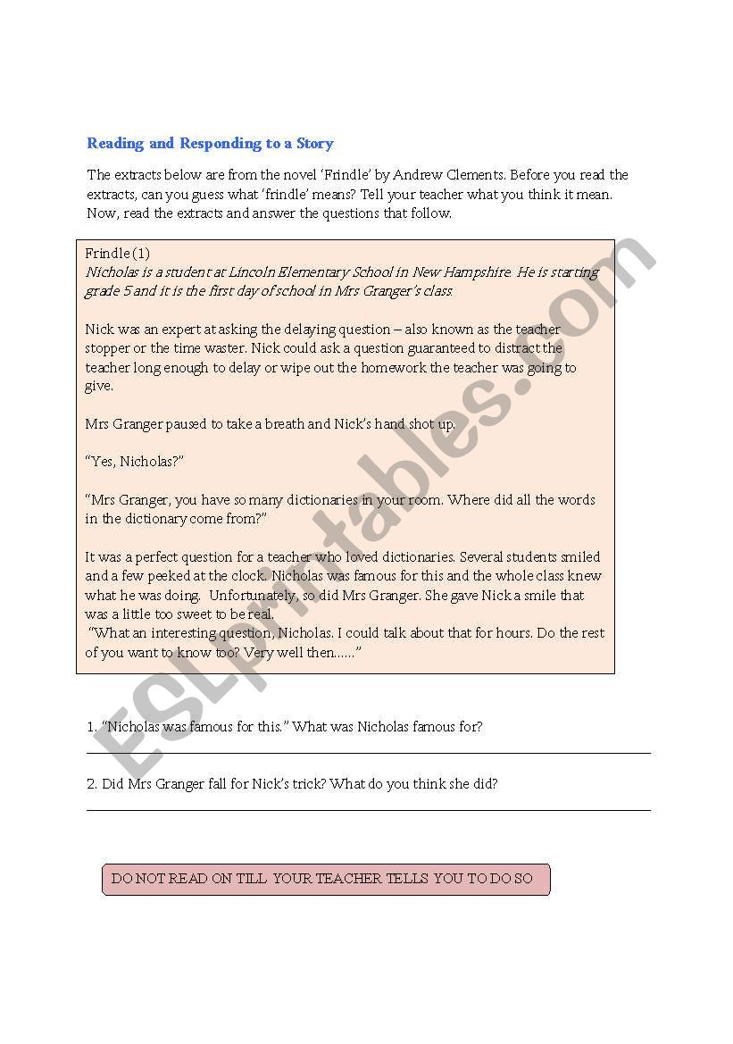 Reading and REsponding to an Extract of a Novel