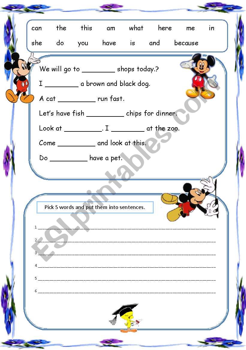 Working with words worksheet