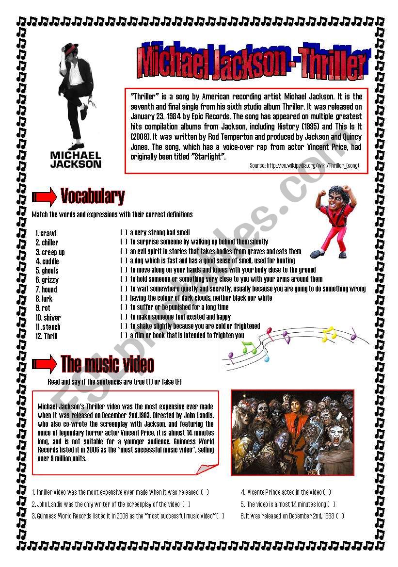 Thriller - Michael Jackson worksheet