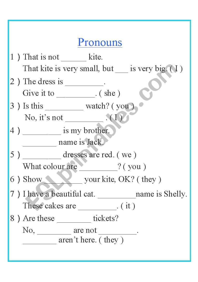 Exercise about Pronouns worksheet