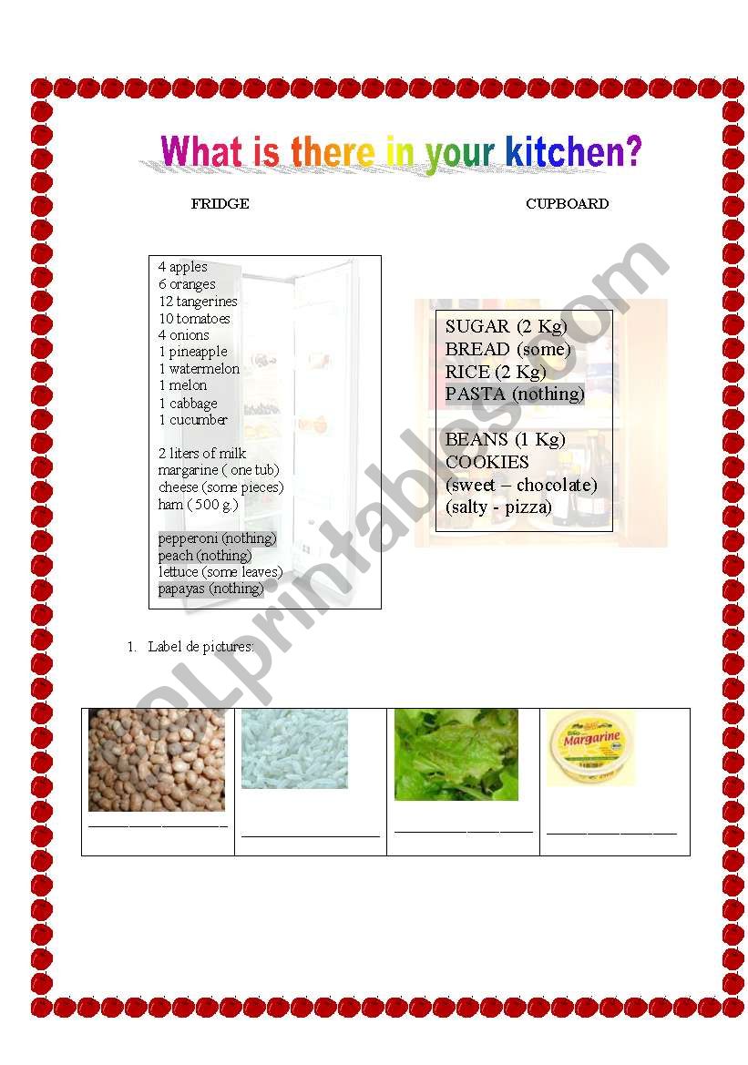 food worksheet