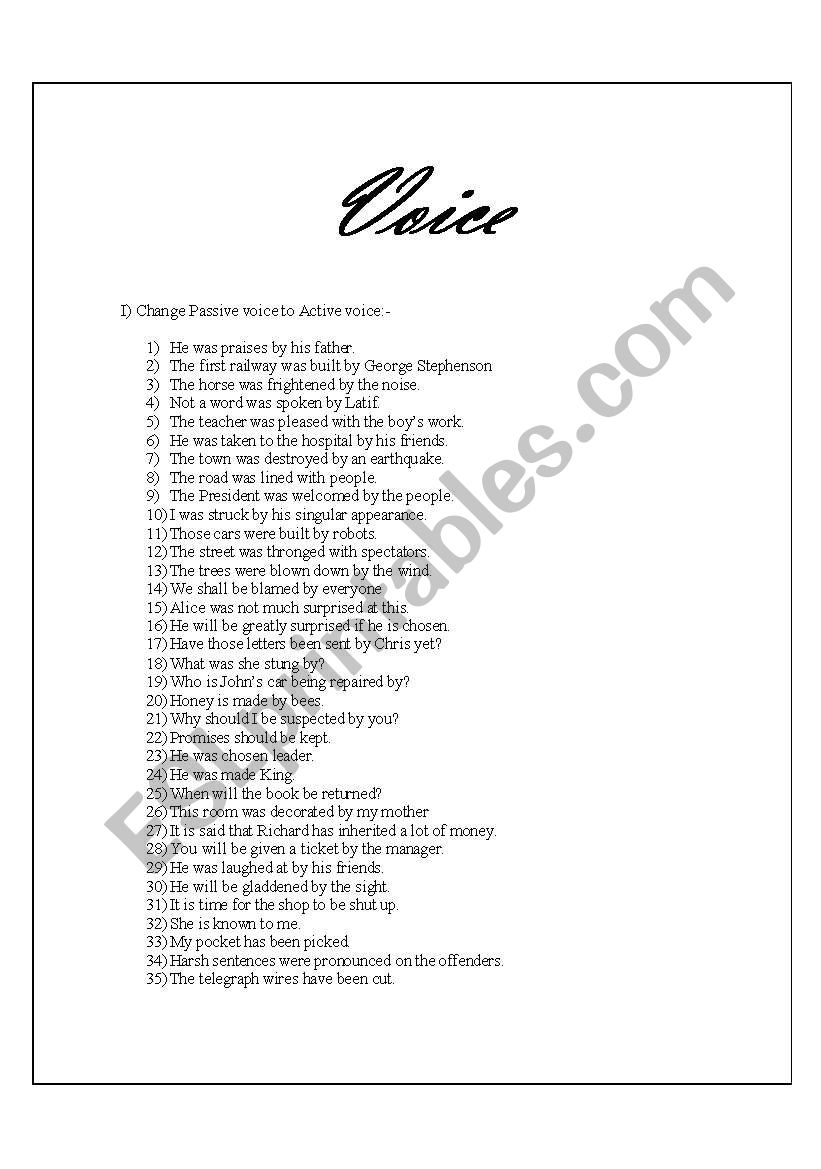 Passive to Active Voice worksheet