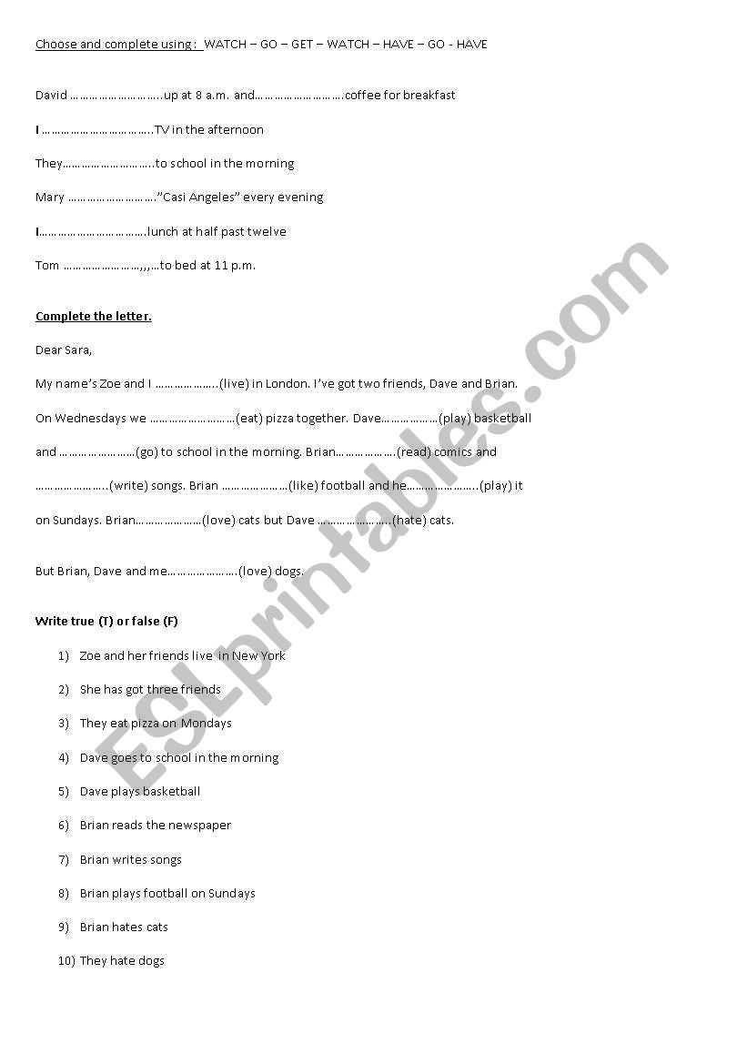 SIMPLE PRESENT worksheet