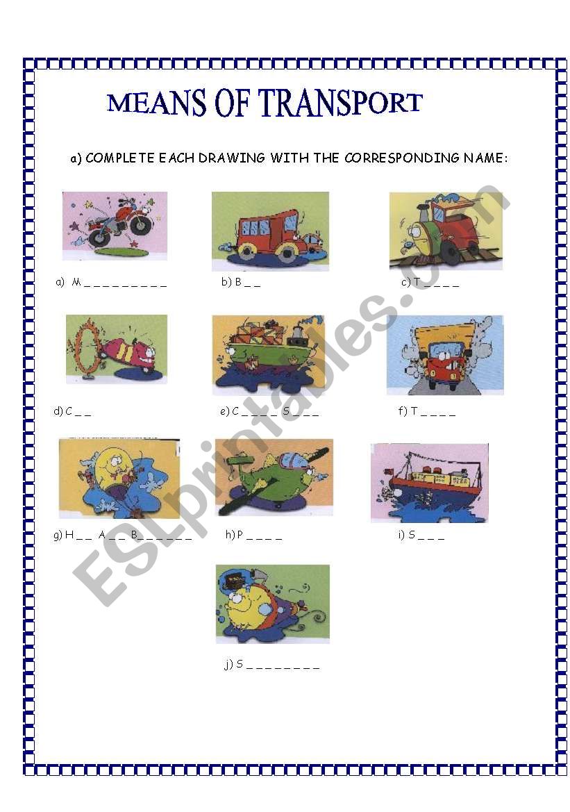 MEANS OF TRANSPORT worksheet