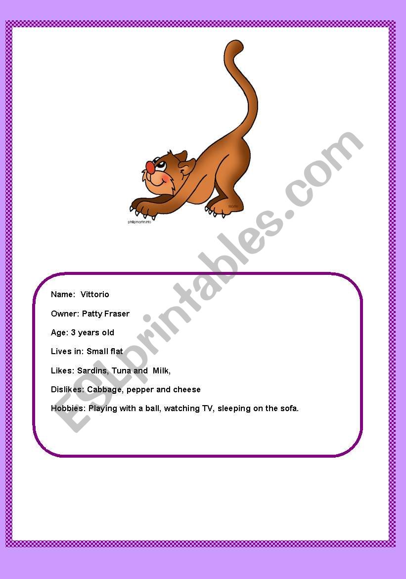 Animal Description. Group oral work