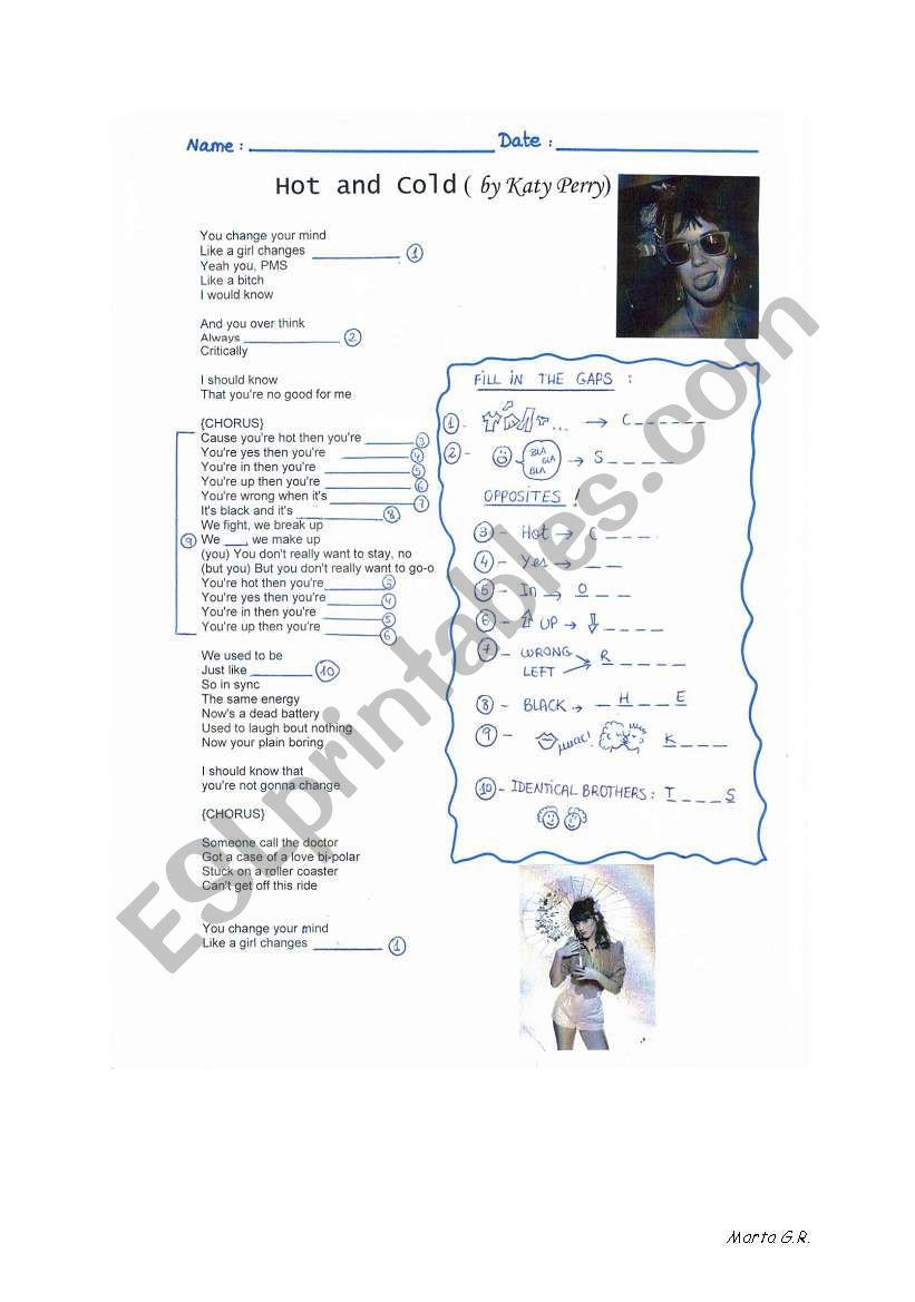 Opposites song worksheet