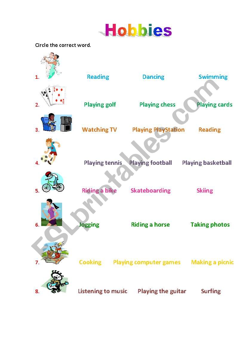 Hobbies worksheet