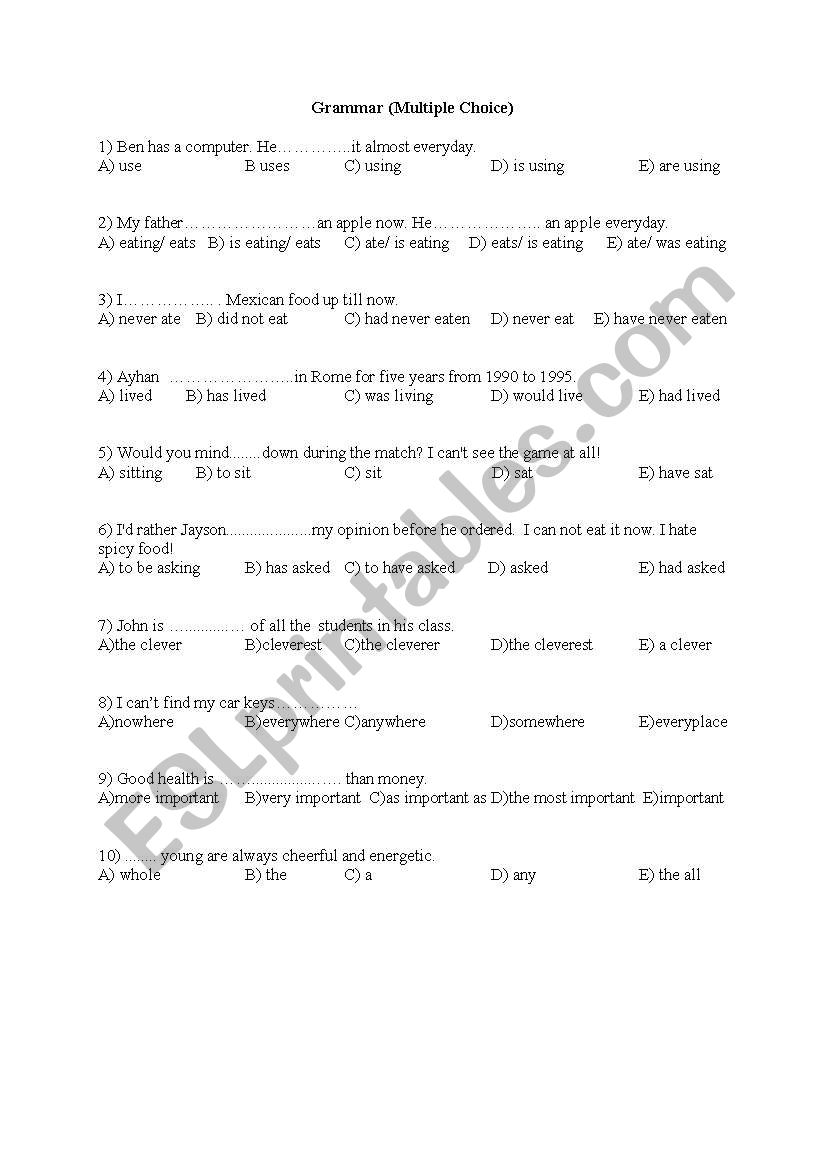 Multiple Choice worksheet