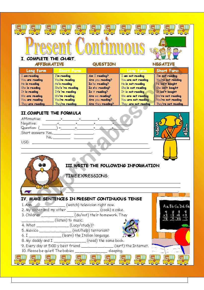 PRESENT CONTINUOUS WORKSHEET (B/W VERSION INCLUDED) 3rd OF THE GRAMMAR WSS SET
