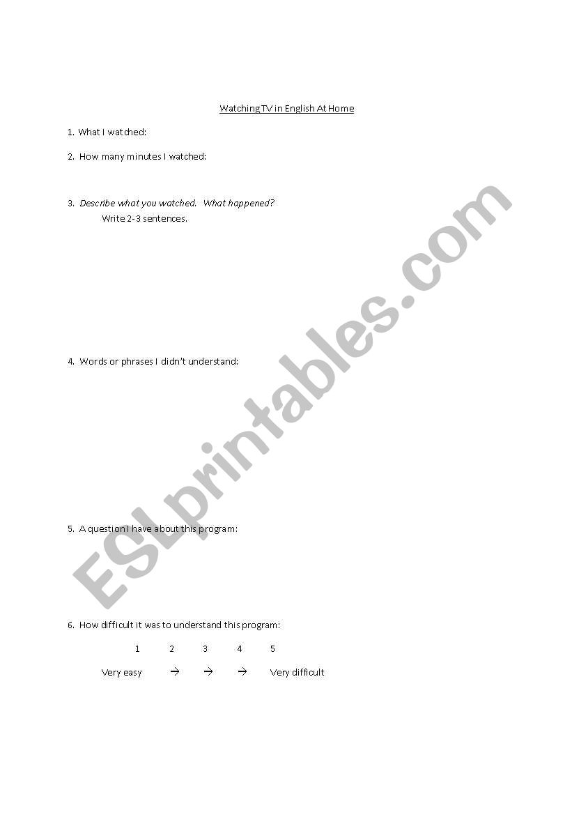 Watching TV worksheet