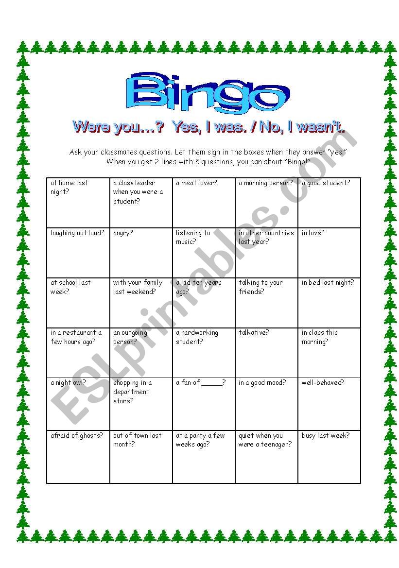 Bingo - Were you...? worksheet