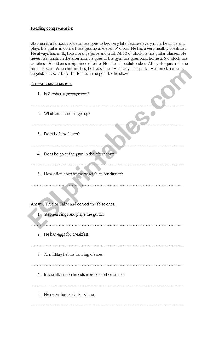 Stephens routine worksheet