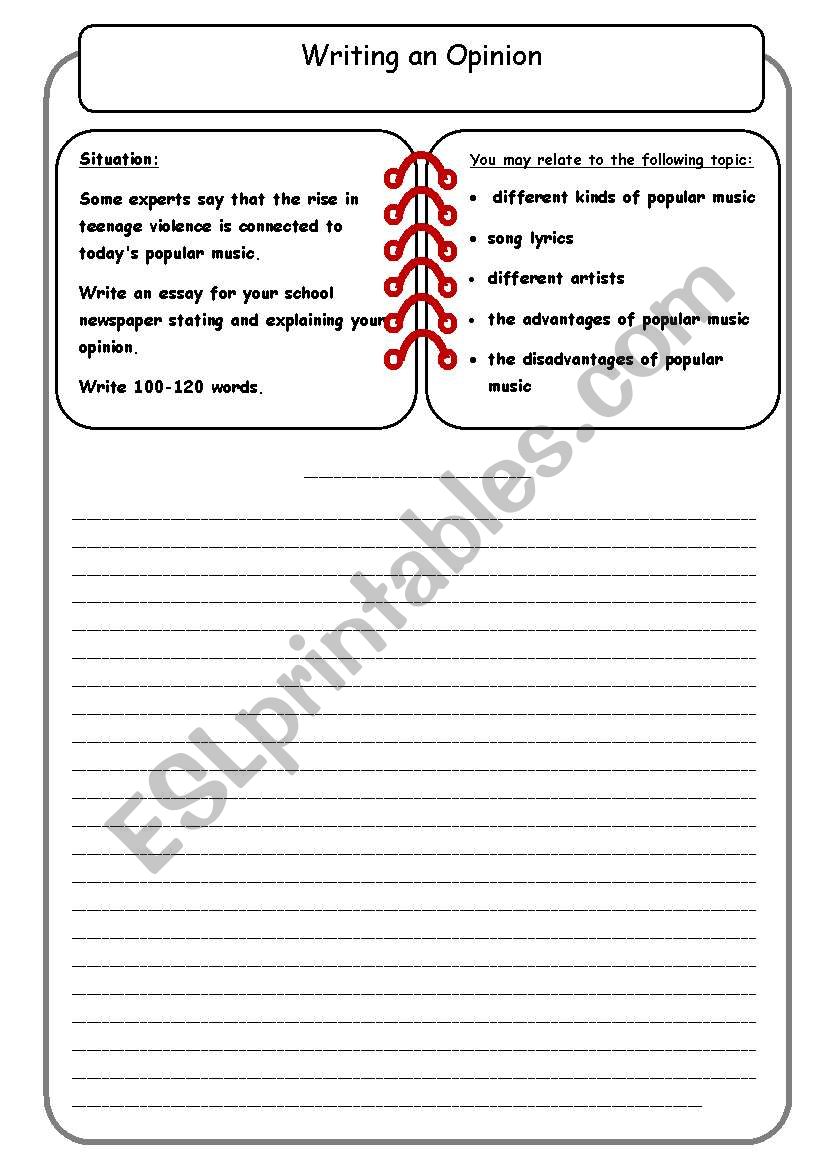 Writing an opinion (2) worksheet