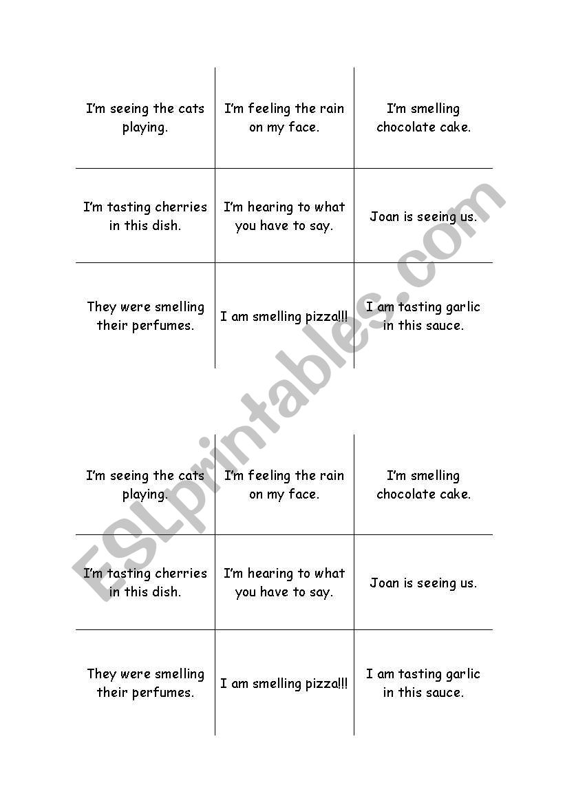 Verbs of the senses tictactoe worksheet