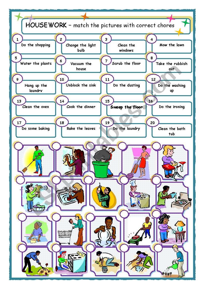 Housework matching activity - 20 chores
