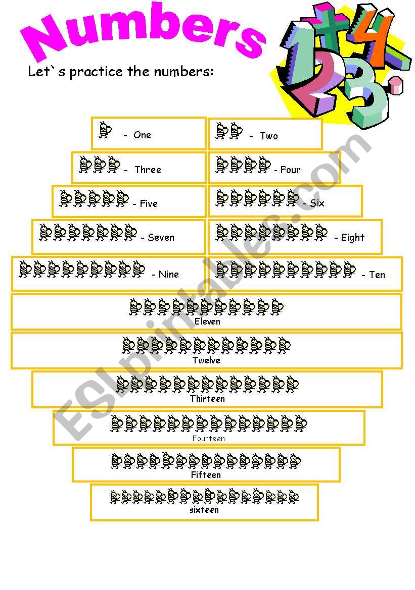 Numbers from 1 to sixteen worksheet