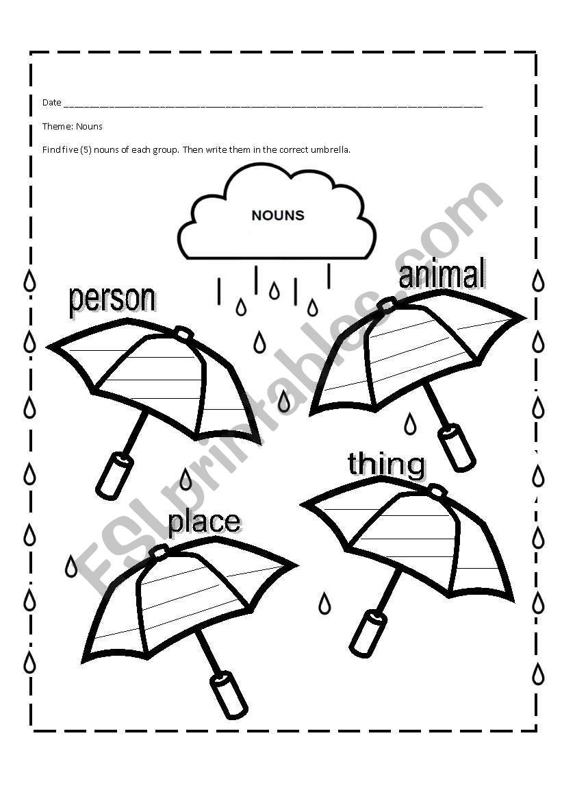 Noun umbrellas worksheet