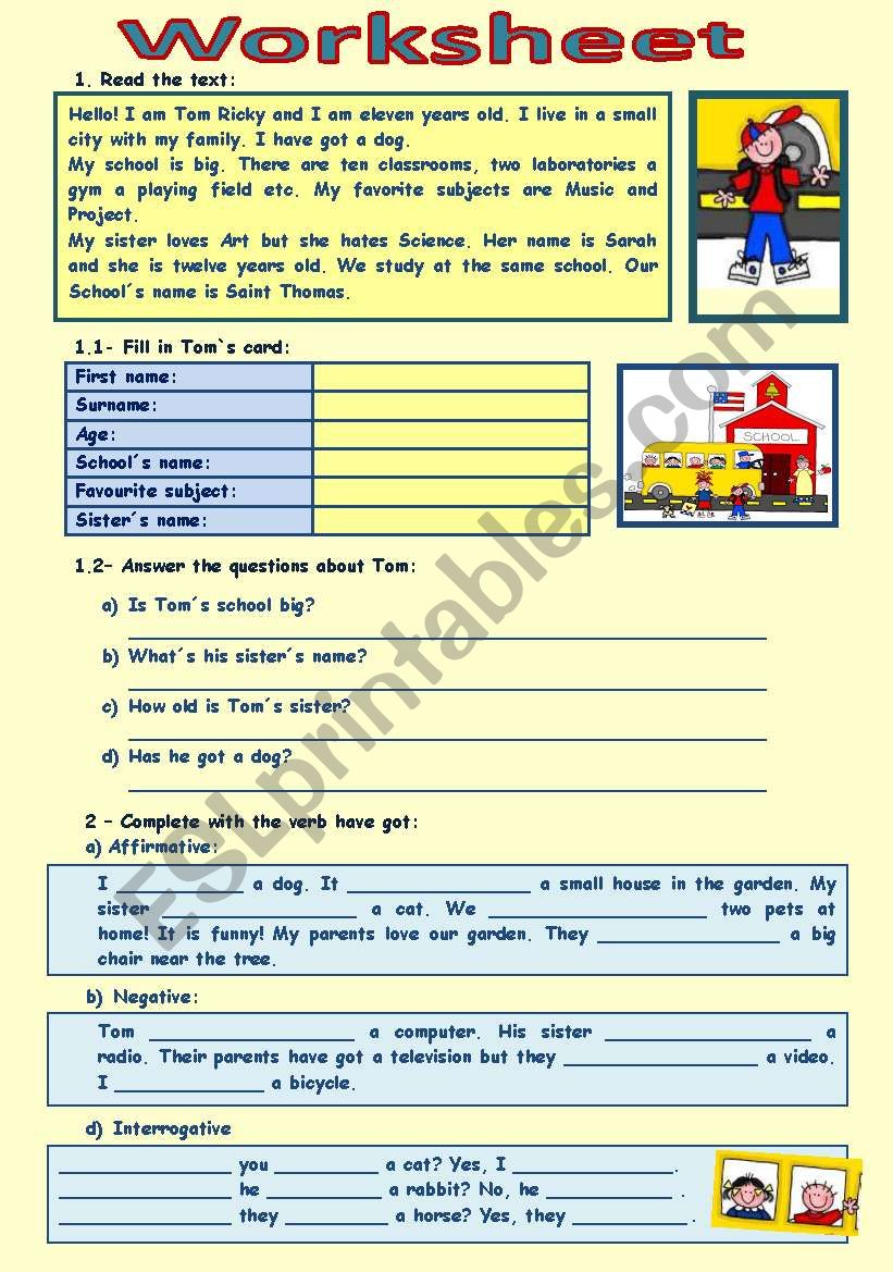 Tom worksheet