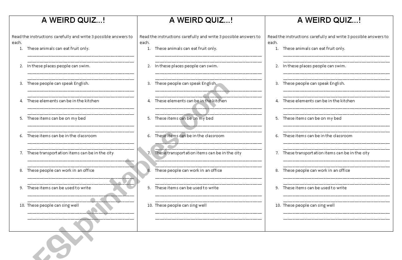 Can/ Cant quiz worksheet